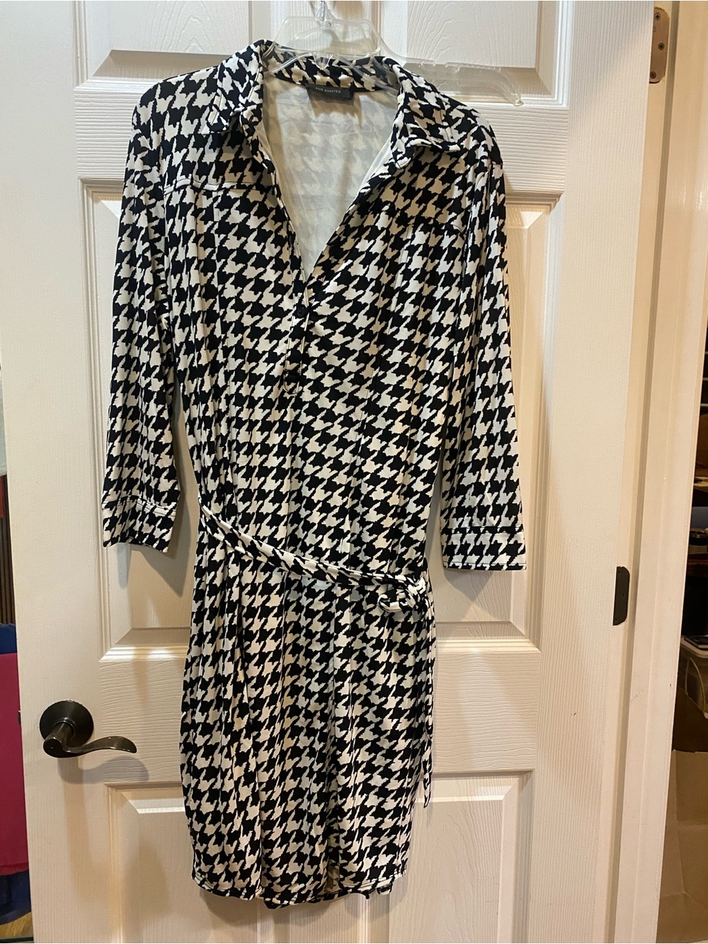 The Limited Black & White Houndstooth Wrap Shirt Dress
